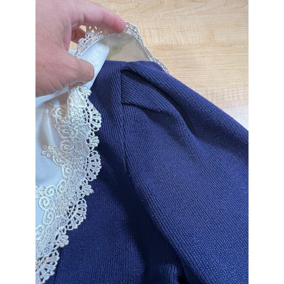 Vintage 70s Lace Lapel Double Breasted Blazer Jacket Cottage Core Womans Size M - Picture 7 of 8